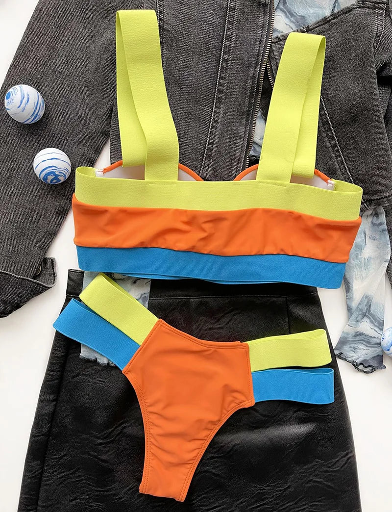 Splicing Push Up Bra Cup Bikini Women Swimsuit Female Swimwear Two-pieces Bikini Set High Cut Bathing Suit Swim Beach Wear