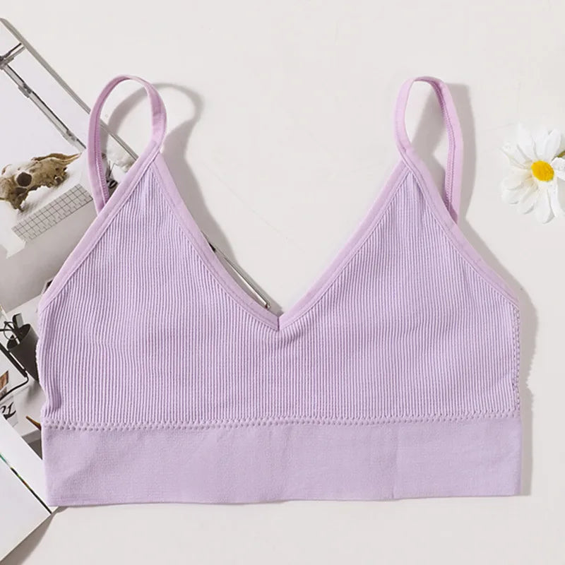 Seamless Bras For Women U-Back Sports Crop Top Sexy Lingerie Non-wire Thin Strap Ribbed No Pads Underwear V Neck Intimates M-XL