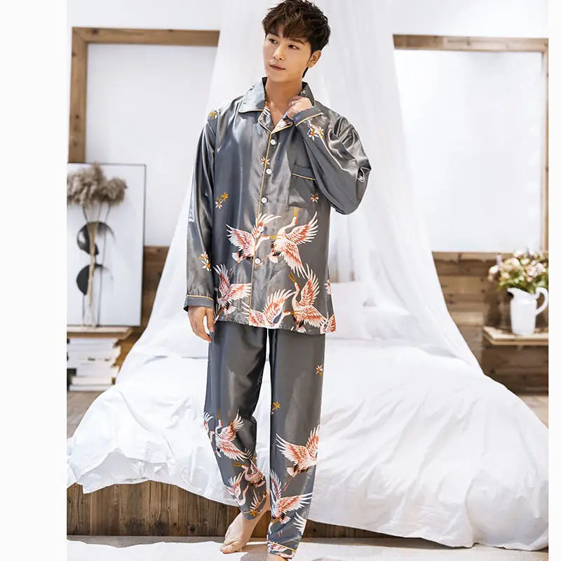 Lovers Print Dot Pajamas Set Couples Satin Pijamas Sleepwear Men&Women Causal Pyjamas Nightwear Plus Size 3XL 4XL Home Longewear