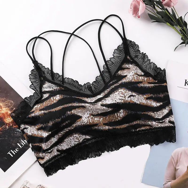 Sexy Leopard Print Women‘s Underwear Set Temptation Lace Bralette Wire Free Push Up Brassiere Female Lingerie 2-Pieces Suit