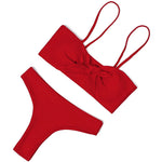 ZTVitality Sexy Solid Bow Bikinis Push Up Bikini 2021 Straps Padded Low Waist Swimsuit Bandage Swimwear Women Brazilian Biquini