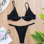 Sexy Push Up Underwired V-bar Bikini Women Swimsuit Female Swimwear Two-pieces Bikini set Micro Thong Bathing Suit Swim Lady