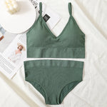 Women Bra And Panty Set Low Back Bra High Waist Briefs Female Sexy Lingerie Set Wire Free Brassiere Seamless Underwear Crop Top