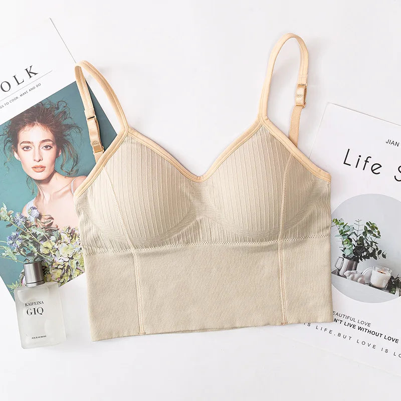 Women Tanks Top Low Back Crop Top Underwear Female Crop Sport Seamless Tops Sexy Lingerie Backless Removable Padded Camisole