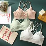Scalloped Wave V Neck Rib Bralette Women Underwear Fixed Thin Shoulder Straps Detachable Heart Shape Foam Pads Lounge Inner Bra