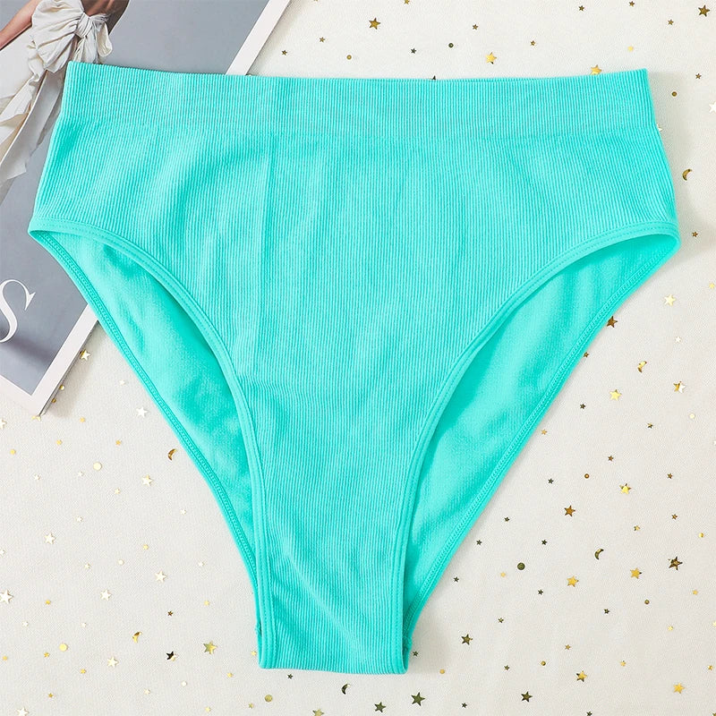 3Pcs/Set Seamless Panties Women High Waist Briefs High Cut Sports Bottom Underwear Female Stretch Rib Underpants Sexy Lingerie