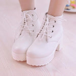 g4 Women's Single Boots New Horse Boots Square Heel Round Toe Spring High Heel Boots Lace-Up Plus Size 35-45