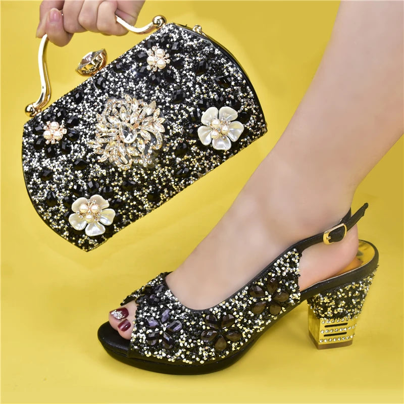 Doershow Italian orange Shoes And Bag Sets For Evening Party With Stones Italian Leather Handbags Match Bags! !HUK1-32