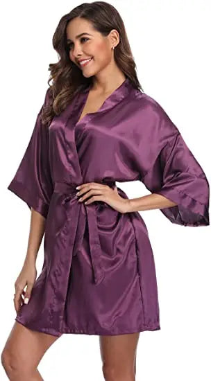 plain Satin Robes hot pink champagne silver Kimono bathrobe Women's Simplicity Pajamas Wedding Party robes short S-XXL