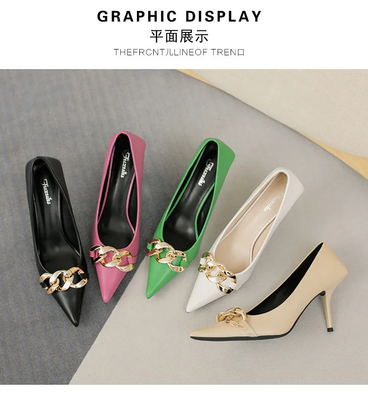 Women Pumps Luxury Female High Heels Metal Pointed Toe Professional Dress Party Ladies Office Shoe 2021Summer Fashion Large Size