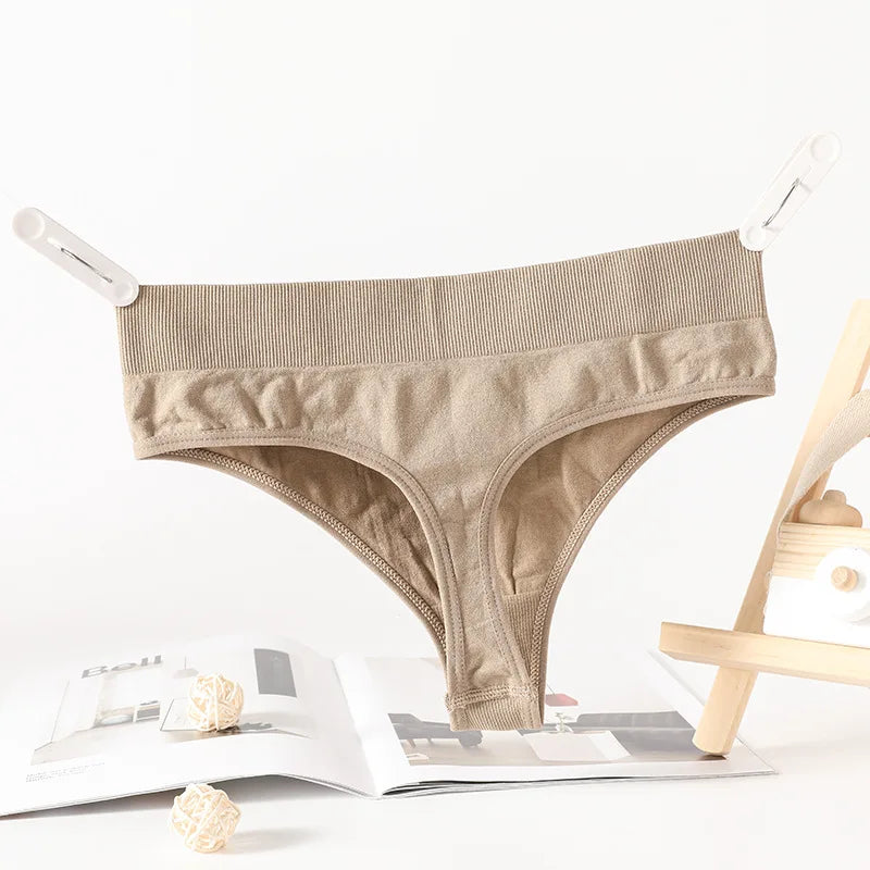 Breathable Cotton Lady thong Solid Color Women's T-back Sexy Elastic waistband T-Pants Seamless G-String Cotton Crotch Knickers