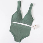 Women's Seamless Bra Panties Set Female Wirefree Brassiere Top Sports Underwear High Waist Briefs V Neck Sexy Lingerie Set