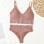 Women Sports Bra And Panties Set Seamless Bra U-Back Crop Top High Rise G-String Panties Thongs Underwear Sexy Lingerie Set