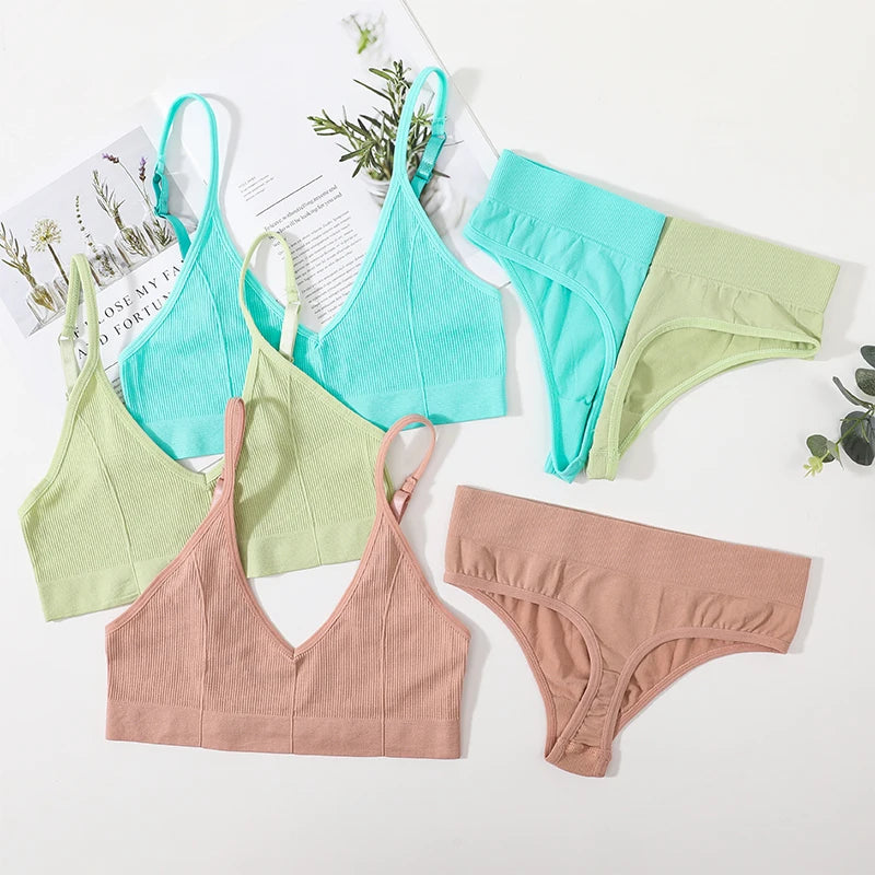 Women Seamless Bra And Panties Set Low Rise Thongs U-Shape Back Crop Top Bralette Comfort Sport Underwear Sexy Lingerie Set