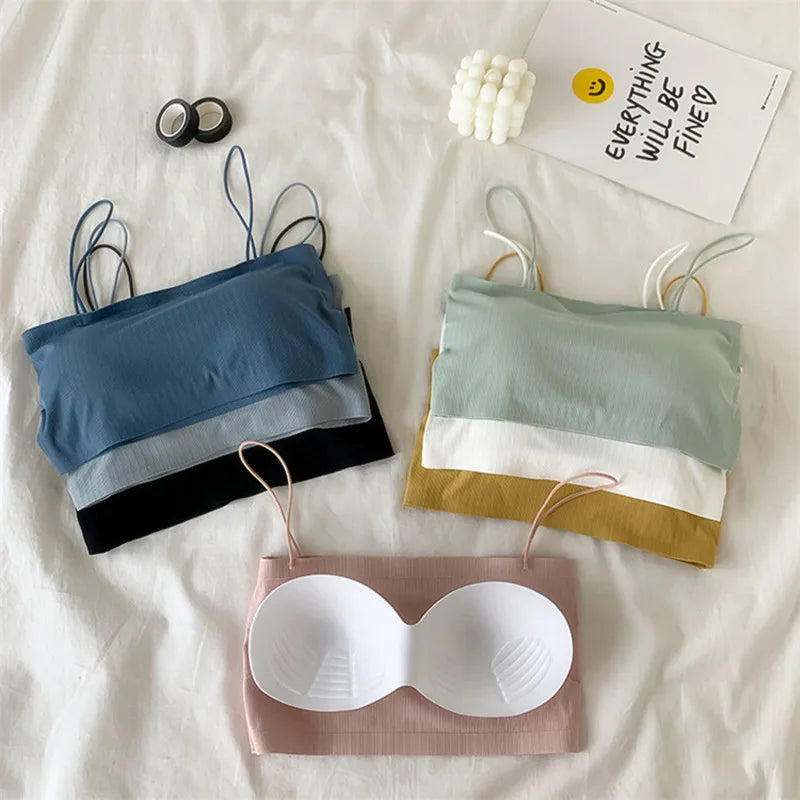 Tube Top Strapless Bras For Women Sexy Seamless Underwear Female Crop Top Sexy Lingerie Ice Silk Bandeau Removable Pads Bra