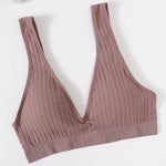 Women Deep V Ribbed Bralette Push-Up Bras Sports Seamless Bra Padded & Unlined Underwear Two Versions Top Sexy Lingerie S-XL