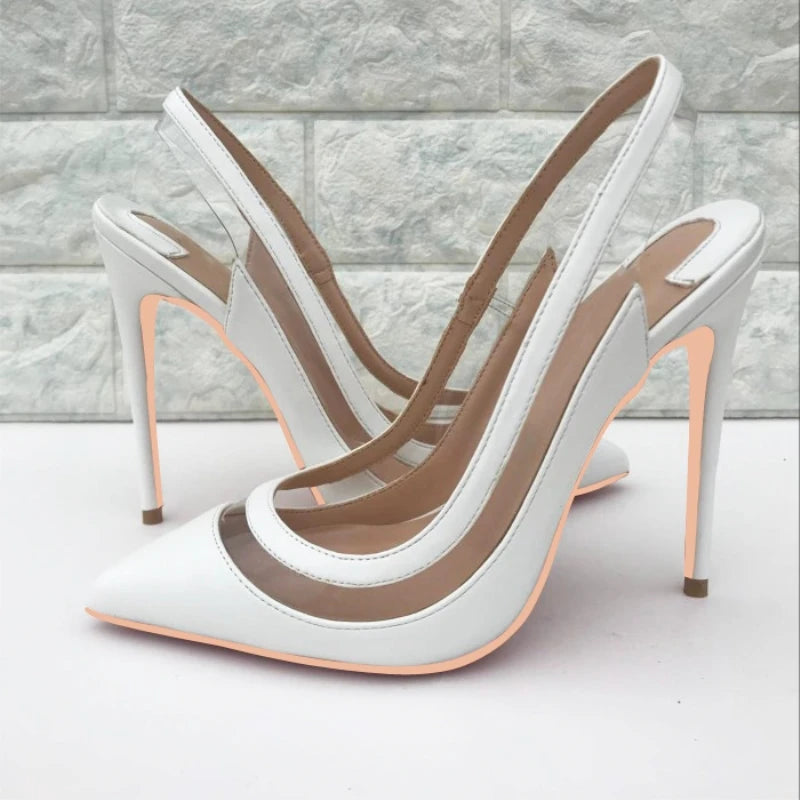 transparent PVC women's high heels, 12cm 10cm 8cm thin heels, no shoelaces, toe, Party disco shoes, black, size 33-45