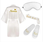 4pc set of bride robe eyemask slippers sash bridesmaid kimono wedding bridal party Bachelorette bathrobe getting ready robes