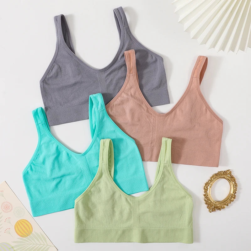 Women Tube Top Ribbed Bra Seamless Underwear Female V Neck Bralette Crop Top Soft Breathable Bra Sexy Lingerie Bandeau Bras