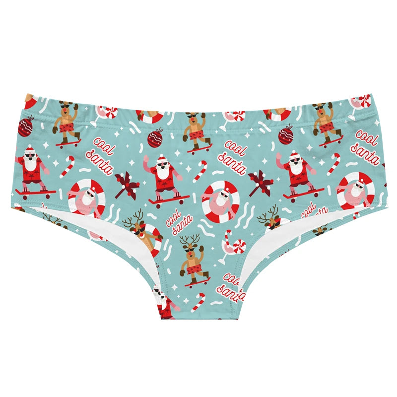 Christmas Tree Santa Snow Print Women's Underpants Original Xmas Pattern Ladies Panties Elastic Waistband Female Briefs