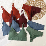 Women Sports Bra And Panties Set Seamless Bra U-Back Crop Top High Rise G-String Panties Thongs Underwear Sexy Lingerie Set