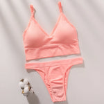 Women Seamless Bra Set Low Rise Brazilian Panties Wire Free Sports Bra Brassiere Sexy Lingerie Female Underwear Set
