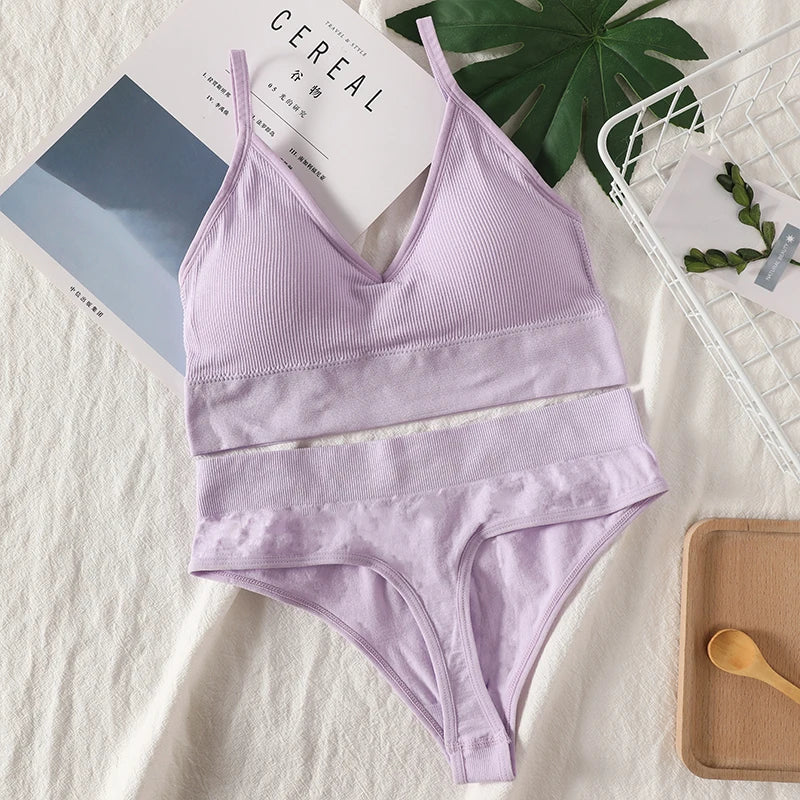 Sexy Women Bra Panties Set High Rise G-String Sports Bra Top Seamless Underwear Fitness Bra Top Female Lingerie Set Intimates