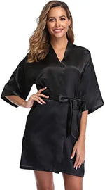 plain Satin Robes hot pink champagne silver Kimono bathrobe Women's Simplicity Pajamas Wedding Party robes short S-XXL
