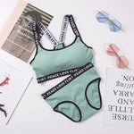 Soft Stripe Cotton Women's Underwear Set Sexy Beauty Back Tops Letter Print Shoulder strap Bralette With Panties 2-pieces Suit