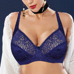 Womens Lager Bosom Lace Perspective Bra Sexy Lingerie Underwire Embroidery Floral Bralette Plus Size Brassiere B C D DD E F Cup