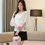 Summer Loose Lace Blouse Women 2025 Butterfly Sleeve Chiffon Shirt Woman Fashion Casual Floral White Shirt Tops Blusas 4073