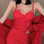 French Bodysuit Sexy Lace Push Up Bra Set Classic Bandage Mesh Transparent Bodycon Underwear Women Temptation Hollow Onesies