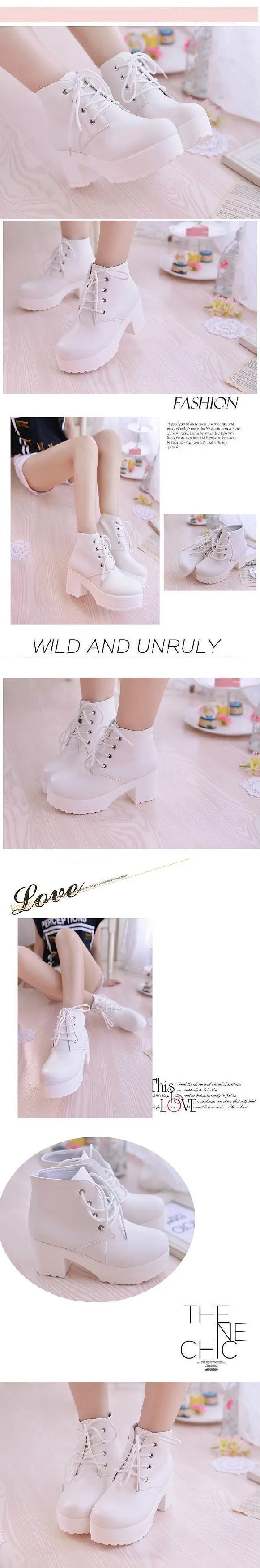 g4 Women's Single Boots New Horse Boots Square Heel Round Toe Spring High Heel Boots Lace-Up Plus Size 35-45