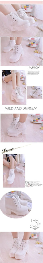 g4 Women's Single Boots New Horse Boots Square Heel Round Toe Spring High Heel Boots Lace-Up Plus Size 35-45