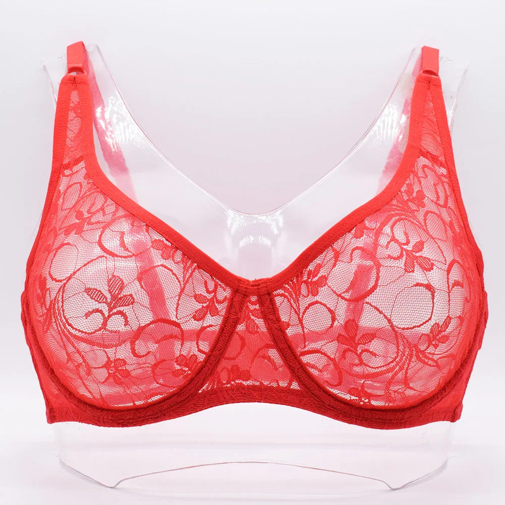 Womens Ultra-thin See Through Bras For Men Mesh Seamless Bralette Embroidery Sexy Lingerie Plus Size Brassiere