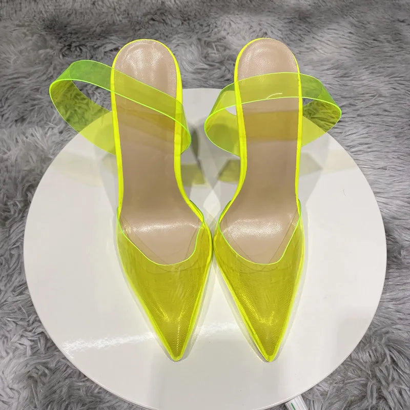 Transparent PVC high heels women's pointed sandals, transparent high heels, dress shoes, wedding shoes12cm.45, summer, 2021