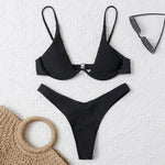 Sexy Underwire Bikini 2026 Mujer Women Solid Red Push Up Bra Thong Swimsuit Haler V Neck Bathing Suit Mini Micro Thong Swimwear