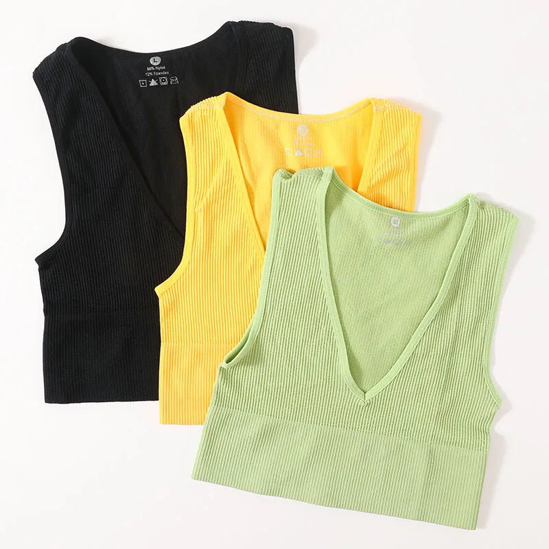 Women Crop Top Sexy Seamless Underwear Female Fitness Sleeveless Camisole Plunge Bralette Sports Cropped Tops Lingerie
