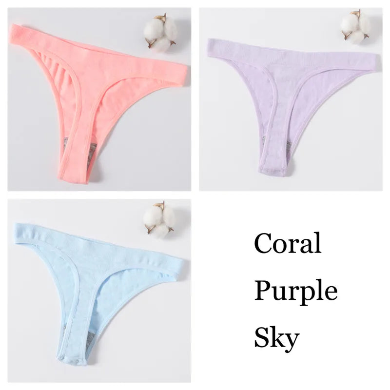3Pcs/Set Women Brazilian Panties Low-Rise Thong Comfort T-back Underwear Sexy Lingerie High-Stretch G-string Multi Color M-XL
