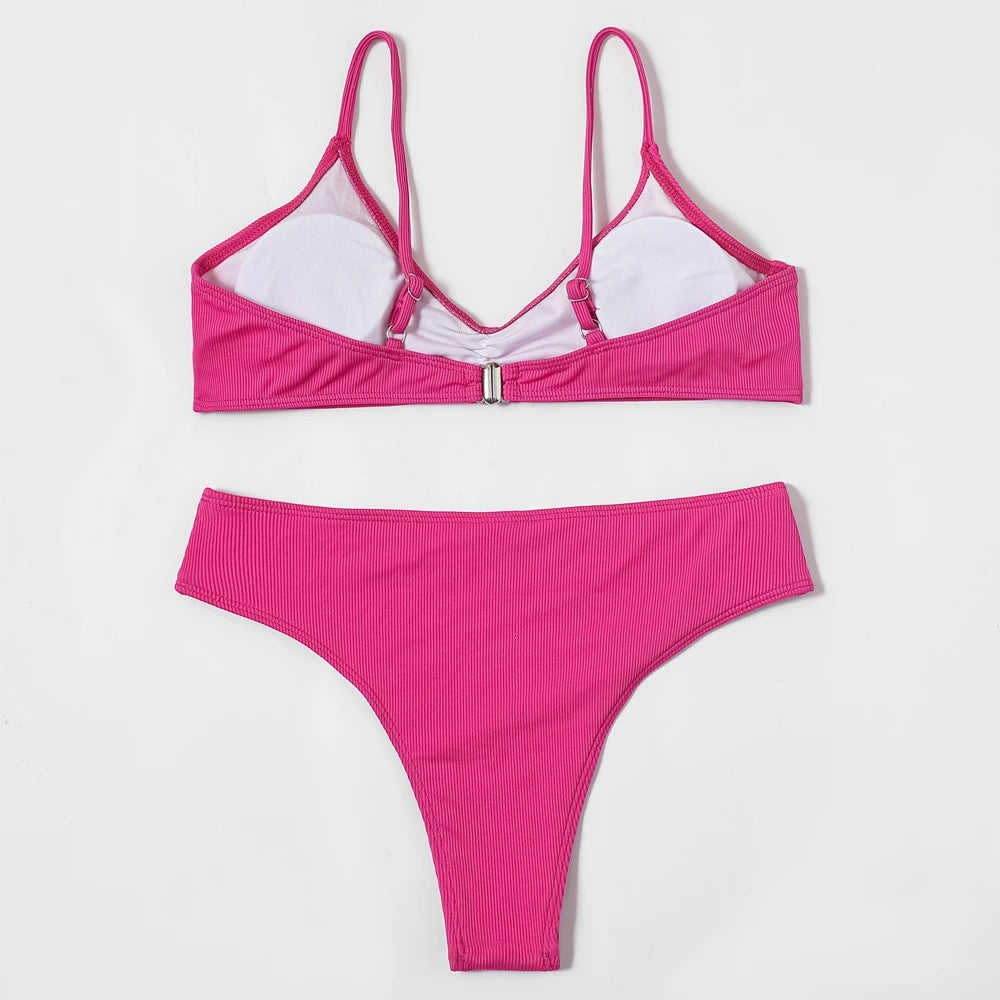 ZTVitality Ribbed Sexy Bikini Set 2023 New Arrival Padded Bra Push Up Swimsuit Women Brazilian Summer Beachwear Solid Swimwear