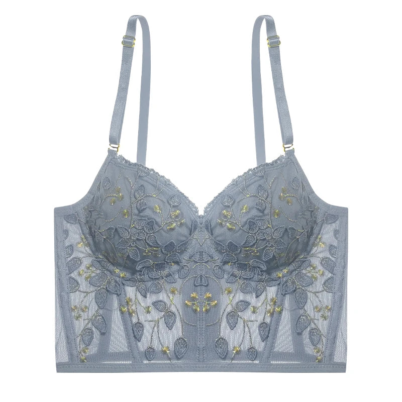 High Quality Lace Flowers Embroidery Underwear Women Sexy Body Shaper Push Up Bra French Luxury Romantic White Bralette Lingerie