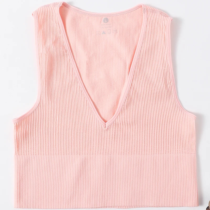 Deep V-Neck Crop Top 18 Colors Slim Fit Tank Stretchy Sleeveless Crop Vest Casual Ribbed Knit Top Low Cut Summer Camisole M-XL