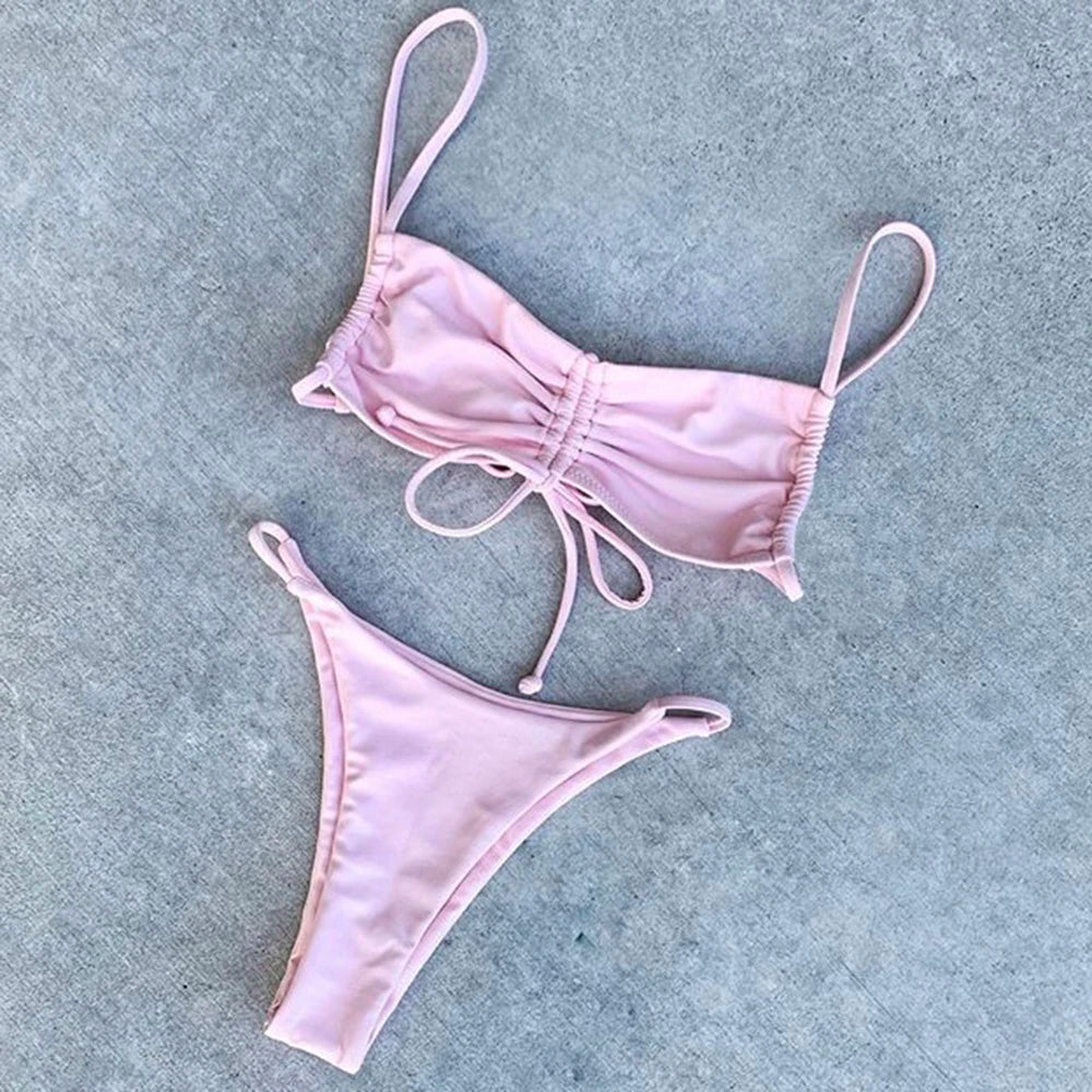 ZTVitality Pink Bikinis Sexy Push Up Bikini 2020 Hot Sale Padded String Bandage Low Waist Swimsuit Female Swimwear Women Biquini