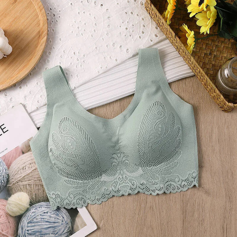 Breathable Latex Bra Seamless Women’s Underwear Sexy Push Up Bralette With Pad Vest Top Comfortable Lace Sleep Brassiere