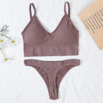 Women Sports Bra And Panties Set Seamless Bra U-Back Crop Top High Rise G-String Panties Thongs Underwear Sexy Lingerie Set