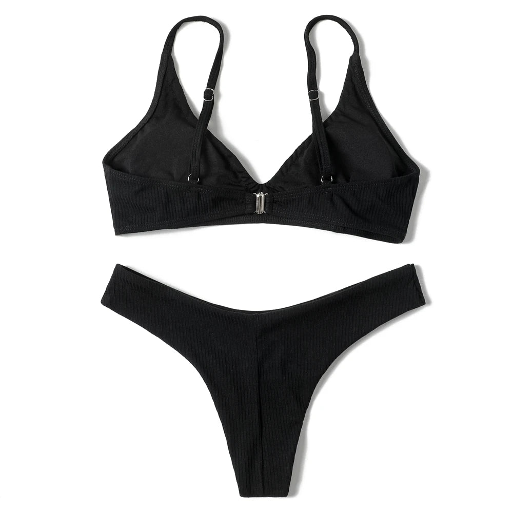 ZTVitality Black Sexy Women Swimsuit 2022 New Arrival Padded Bra Ribbed High Cut Bikini Beachwear Swimwear Brazilian Biquini S-L