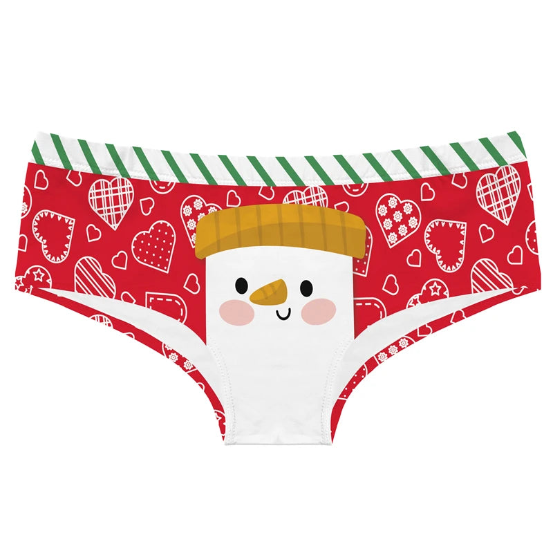 Women's Cute Cartoon Christmas Print Panties Comfortable Low Waist Lady Lingerie Sexy Butt Wrap Female Briefs Seamless Knickers