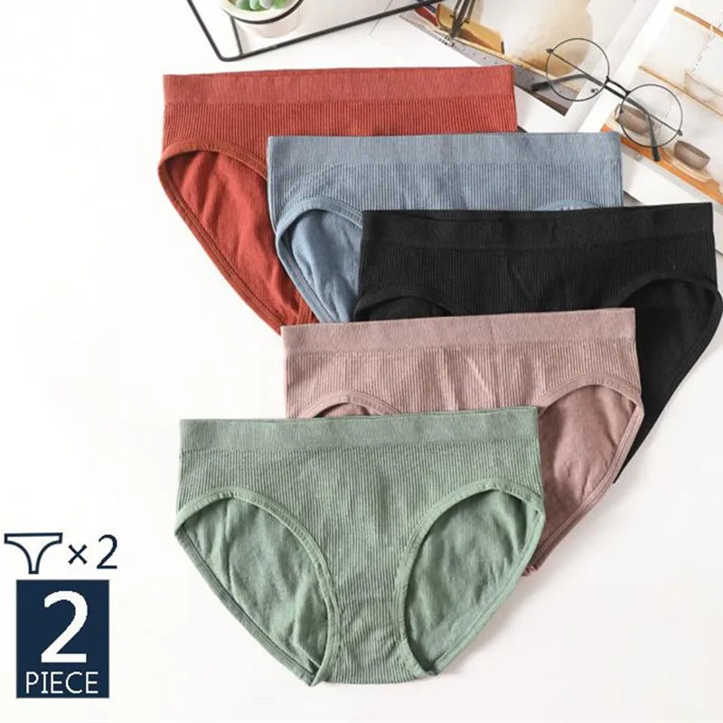 2Pcs/Set Women Panties Low Rise Briefs Seamless Underwear Female Full Coverage Back Bottoms Sports Underpants Sexy Lingerie M-L