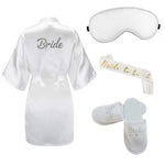 4pc set of bride robe eyemask slippers sash bridesmaid kimono wedding bridal party Bachelorette bathrobe getting ready robes
