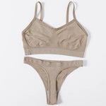 Women Seamless Bra And Panties Set Wire Free Bralette High Leg Cut Thongs Comfort Ribbed Unlined Underwear Sexy Lingerie Set